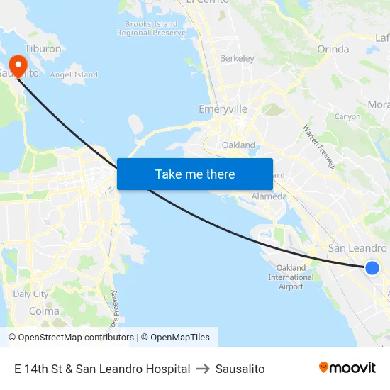E 14th St & San Leandro Hospital to Sausalito map