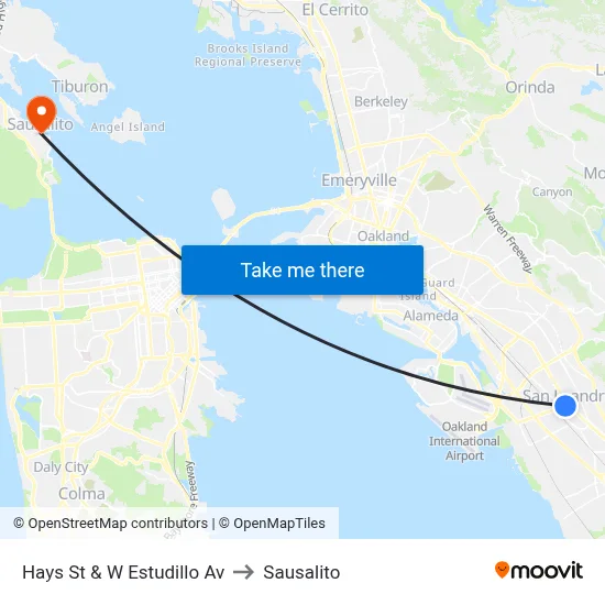 Hays St & W Estudillo Av to Sausalito map
