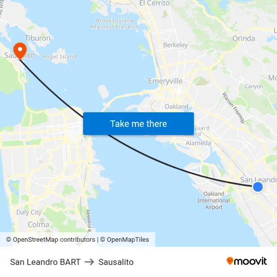 San Leandro BART to Sausalito map