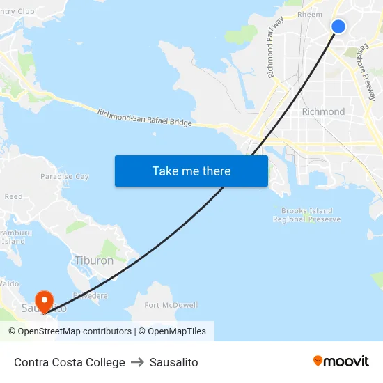 Contra Costa College to Sausalito map