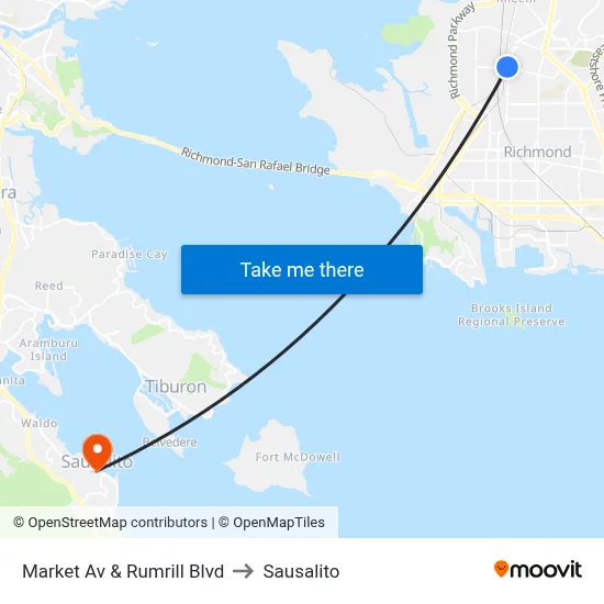Market Av & Rumrill Blvd to Sausalito map