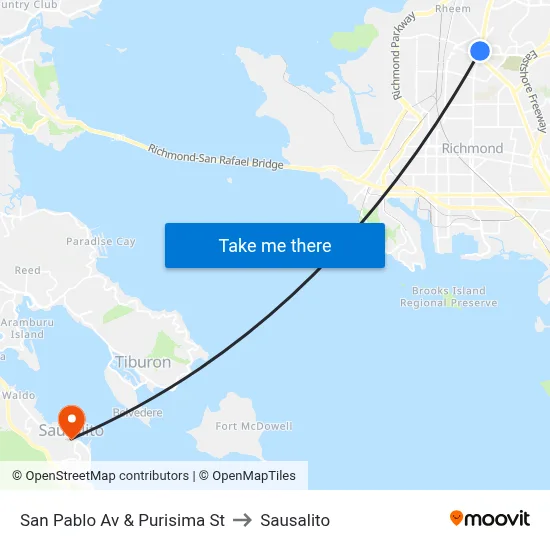 San Pablo Av & Purisima St to Sausalito map