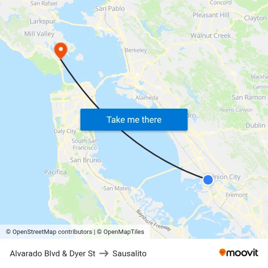 Alvarado Blvd & Dyer St to Sausalito map