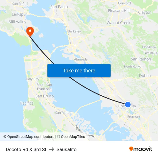 Decoto Rd & 3rd St to Sausalito map