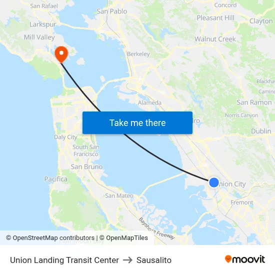 Union Landing Transit Center to Sausalito map