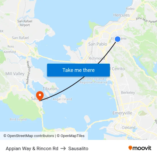Appian Way & Rincon Rd to Sausalito map