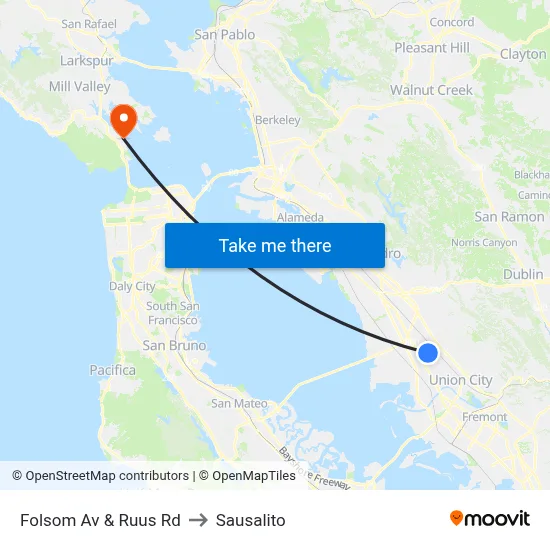 Folsom Av & Ruus Rd to Sausalito map
