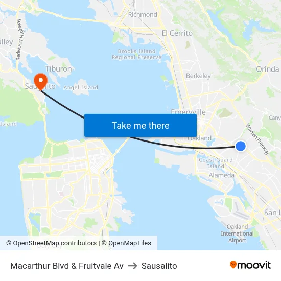 Macarthur Blvd & Fruitvale Av to Sausalito map