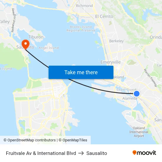Fruitvale Av & International Blvd to Sausalito map