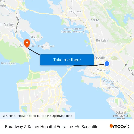 Broadway & Kaiser Hospital Entrance to Sausalito map