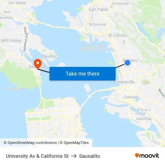 University Av & California St to Sausalito map