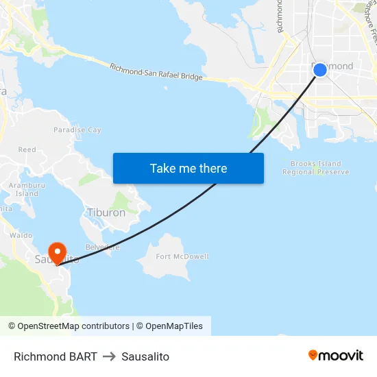 Richmond BART to Sausalito map