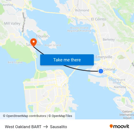West Oakland BART to Sausalito map
