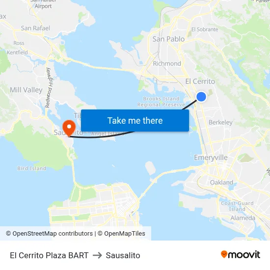 El Cerrito Plaza BART to Sausalito map