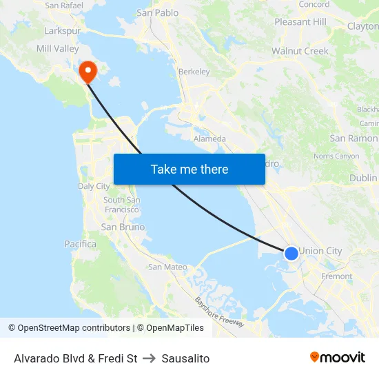 Alvarado Blvd & Fredi St to Sausalito map