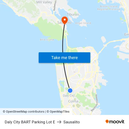 Daly City BART Parking Lot E to Sausalito map
