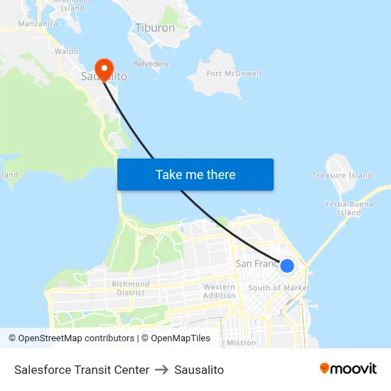 Salesforce Transit Center to Sausalito map