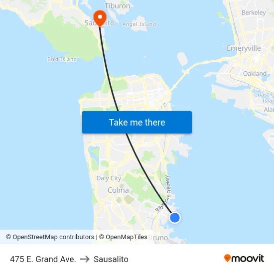 475 E. Grand Ave. to Sausalito map