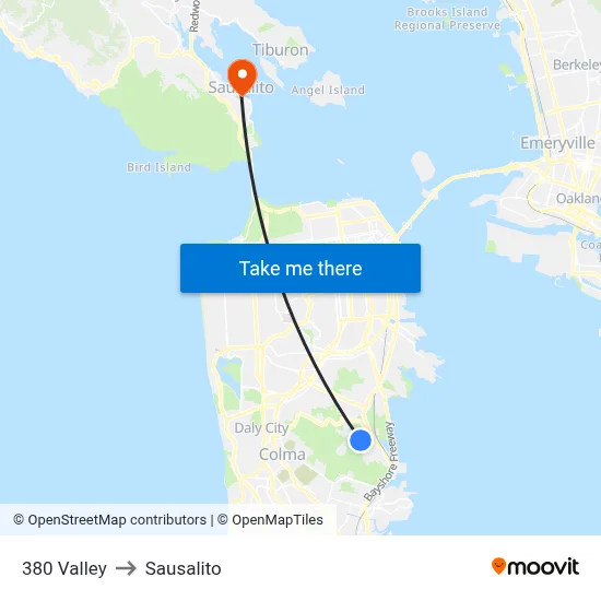 380 Valley to Sausalito map