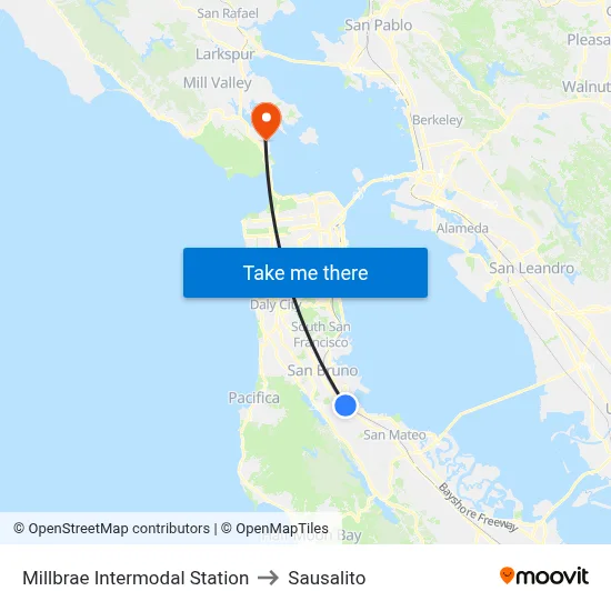 Millbrae Intermodal Station to Sausalito map