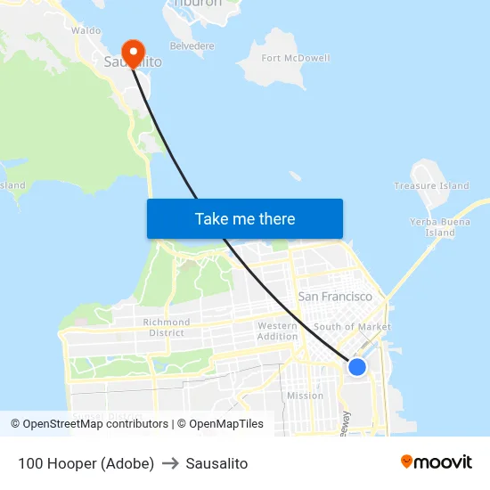 100 Hooper (Adobe) to Sausalito map