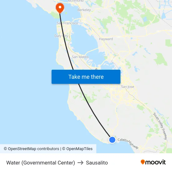 Water (Governmental Center) to Sausalito map