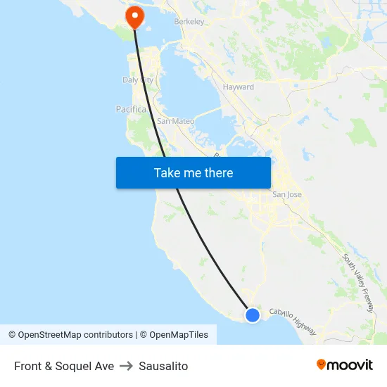 Front & Soquel Ave to Sausalito map