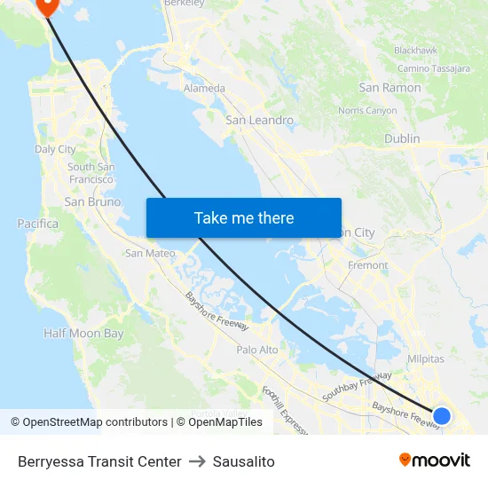 Berryessa Transit Center to Sausalito map