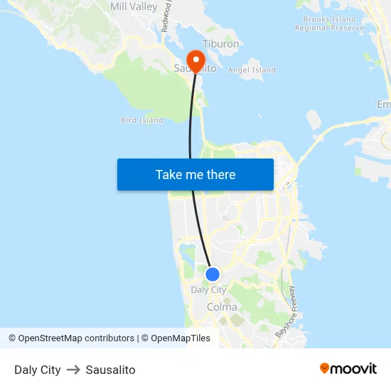 Daly City to Sausalito map