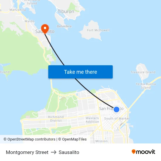 Montgomery Street to Sausalito map
