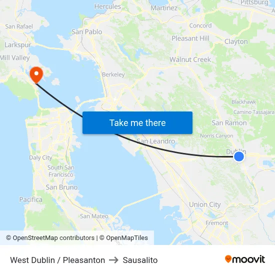 West Dublin / Pleasanton to Sausalito map
