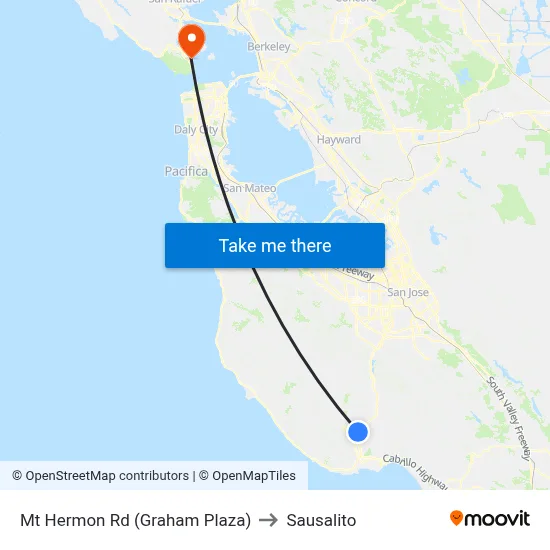 Mt Hermon Rd (Graham Plaza) to Sausalito map