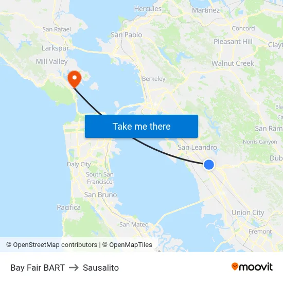 Bay Fair BART to Sausalito map
