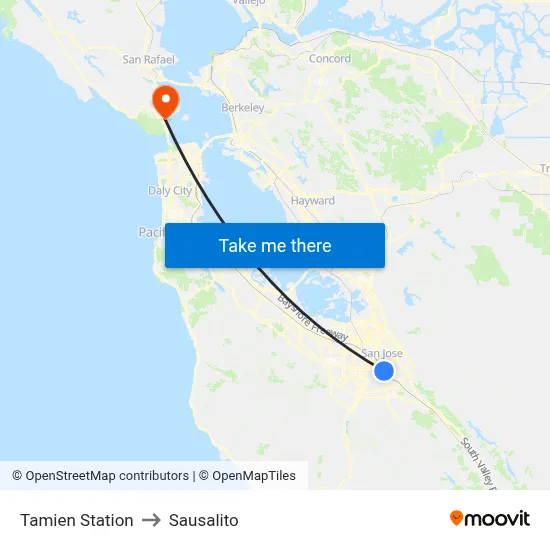 Tamien Station to Sausalito map