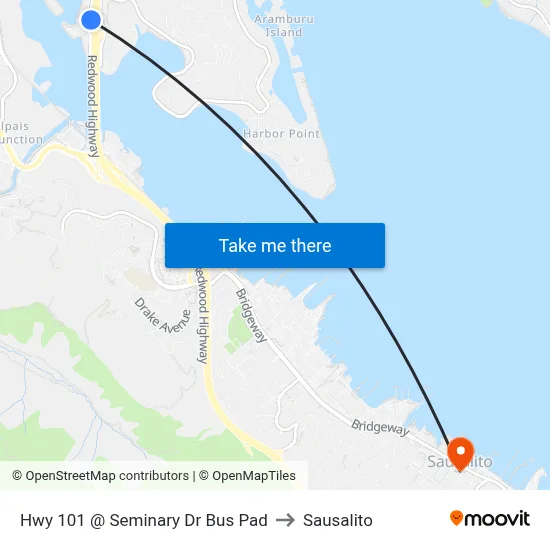 Hwy 101 @ Seminary Dr Bus Pad to Sausalito map