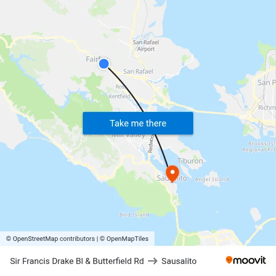 Sir Francis Drake Bl & Butterfield Rd to Sausalito map