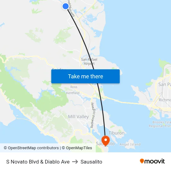 S Novato Blvd & Diablo Ave to Sausalito map