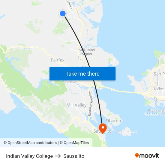 Indian Valley College to Sausalito map