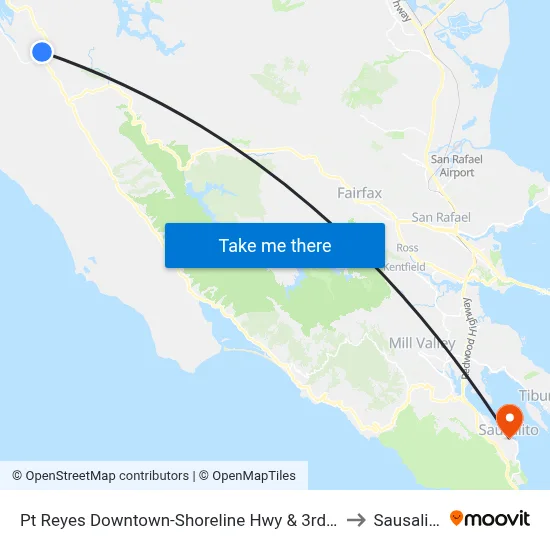 Pt Reyes Downtown-Shoreline Hwy & 3rd St to Sausalito map