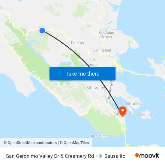 San Geronimo Valley Dr & Creamery Rd to Sausalito map
