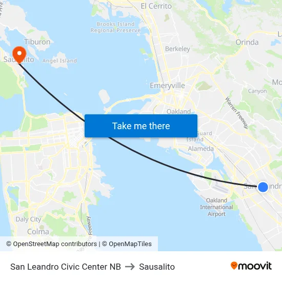 San Leandro Civic Center NB to Sausalito map