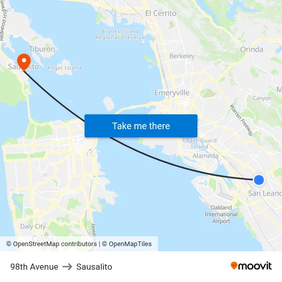 98th Avenue to Sausalito map