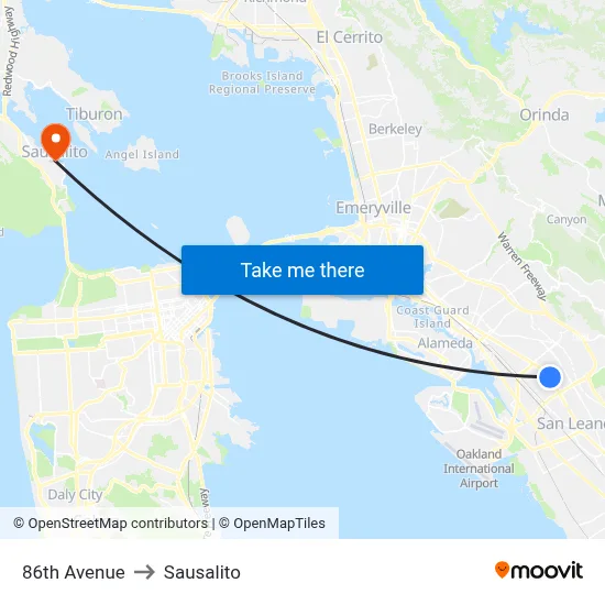 86th Avenue to Sausalito map