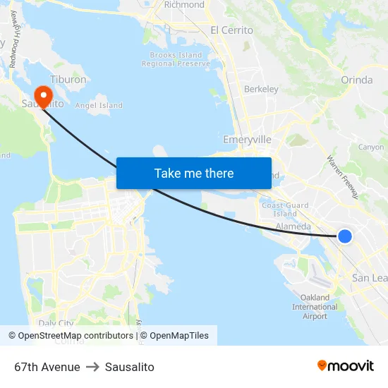 67th Avenue to Sausalito map