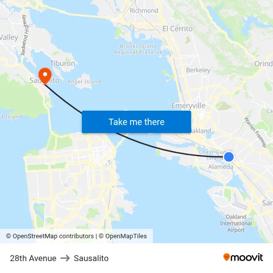 28th Avenue to Sausalito map