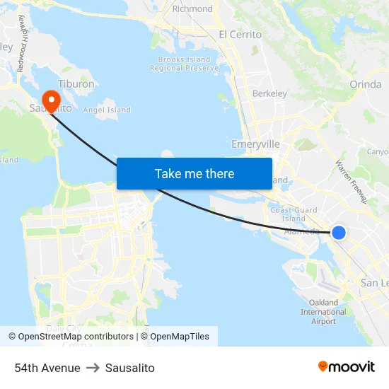 54th Avenue to Sausalito map