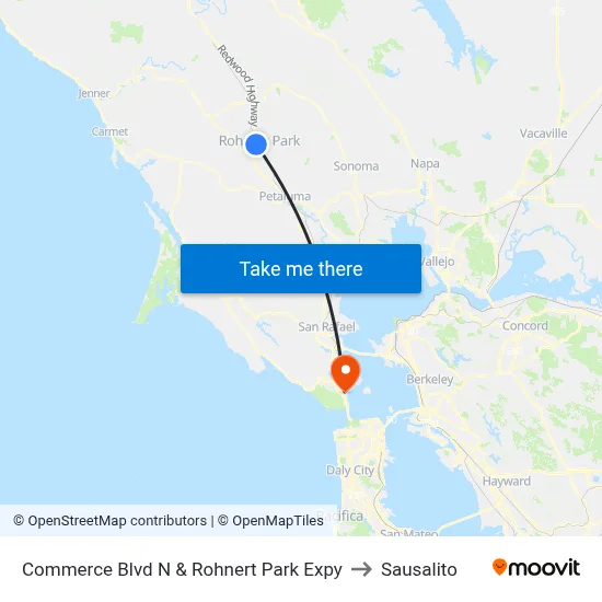 Commerce Blvd N & Rohnert Park Expy to Sausalito map