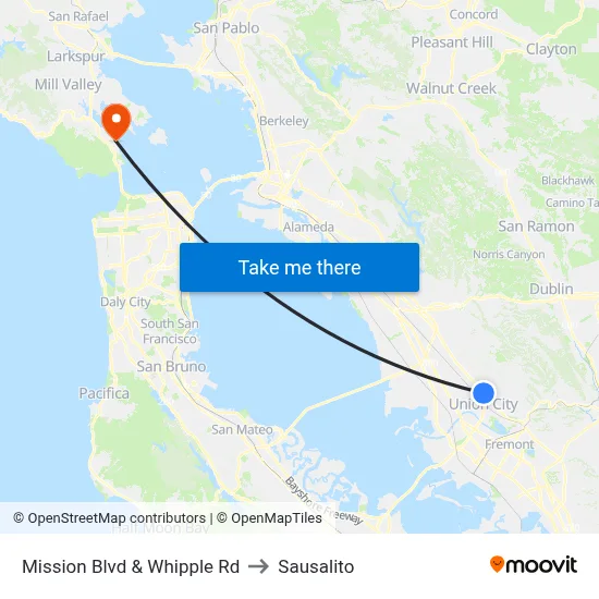 Mission Blvd & Whipple Rd to Sausalito map