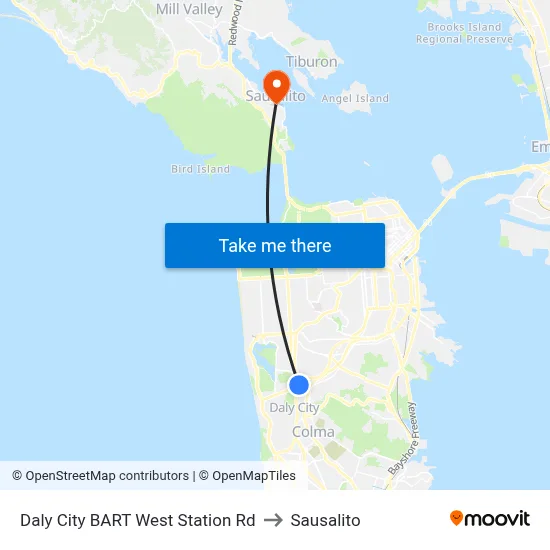 Daly City BART West Station Rd to Sausalito map