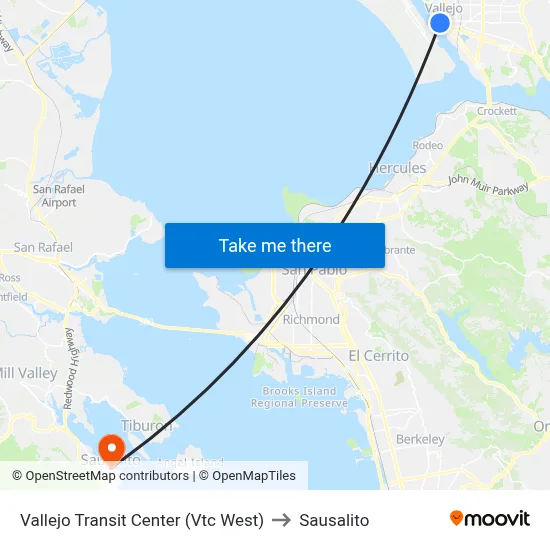 Vallejo Transit Center (Vtc West) to Sausalito map